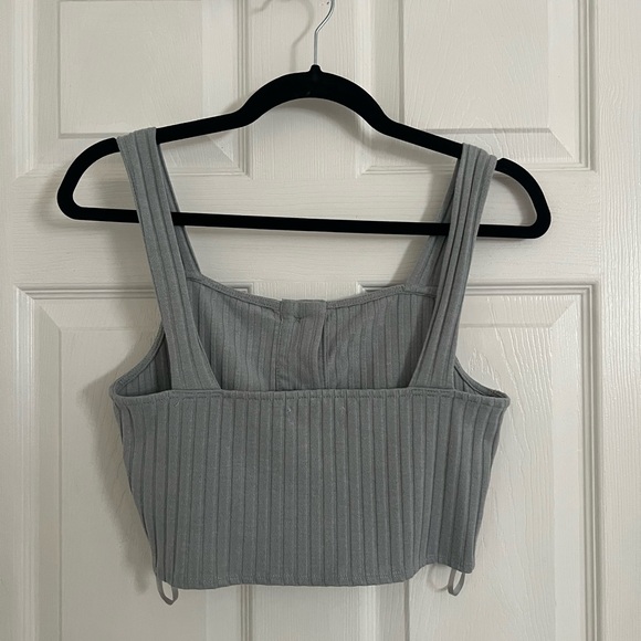 Light Blue Knit Button Down Crop Top - Picture 2 of 2